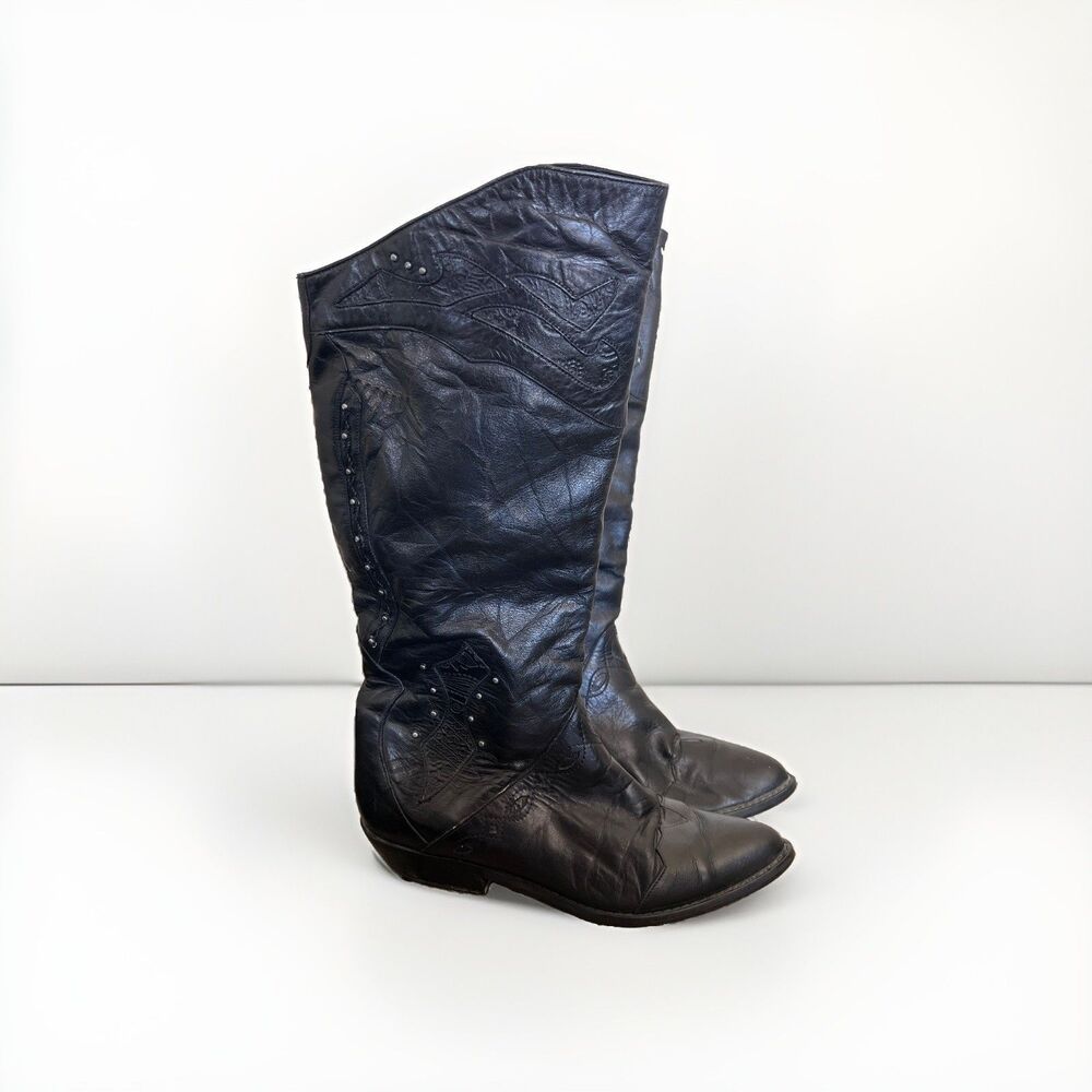 Vintage Western cowgirl boots  Women’s Size 7 Black Leather Studs